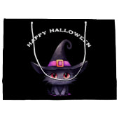 魔女の帽子をかぶったかわいい黒猫ハロウィン ラージペーパーバッグ (裏面)