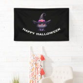 魔女の帽子をかぶったかわいい黒猫ハロウィン 横断幕 (インサイチュ)