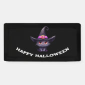 魔女の帽子をかぶったかわいい黒猫ハロウィン 横断幕 (横)
