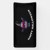 魔女の帽子をかぶったかわいい黒猫ハロウィン 横断幕 (縦)