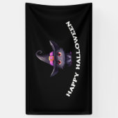 魔女の帽子をかぶったかわいい黒猫ハロウィン 横断幕 (縦)