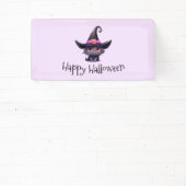 魔女の帽子をかぶったかわいい黒猫ハロウィン 横断幕 (インサイチュ)