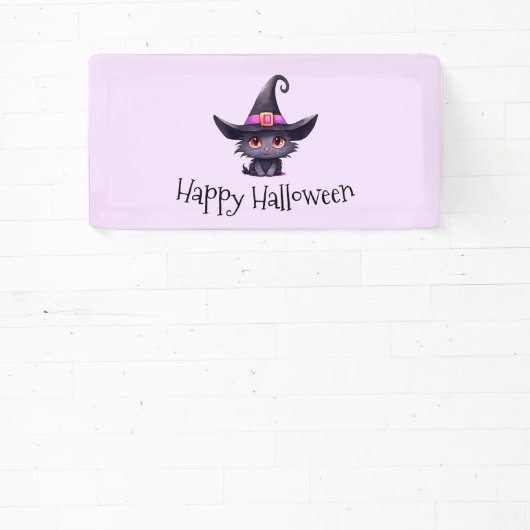 魔女の帽子をかぶったかわいい黒猫ハロウィン 横断幕 (インサイチュ)