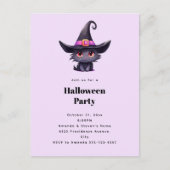 魔女の帽子をかぶったかわいい黒猫ハローウィンパーティ インビテーションポストカード (正面)