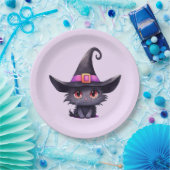 魔女の帽子をかぶったかわいい黒猫誕生日 ペーパープレート (パーティー)