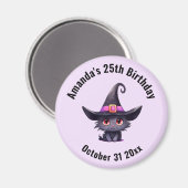 魔女の帽子をかぶったかわいい黒猫誕生日 マグネット (正面/裏面)