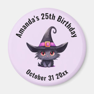 魔女の帽子をかぶったかわいい黒猫誕生日 マグネット