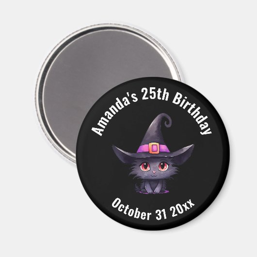 魔女の帽子をかぶったかわいい黒猫誕生日 マグネット (正面/裏面)