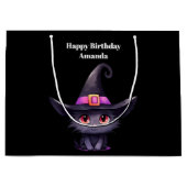 魔女の帽子をかぶったかわいい黒猫誕生日 ラージペーパーバッグ (正面)