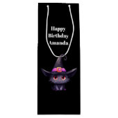 魔女の帽子をかぶったかわいい黒猫誕生日 ワインギフトバッグ (正面)