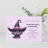 魔女の帽子をかぶったかわいい黒猫誕生日 招待状 (スタンド正面)