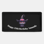 魔女の帽子をかぶったかわいい黒猫誕生日 横断幕 (横)