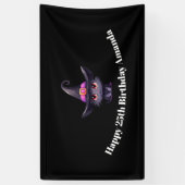 魔女の帽子をかぶったかわいい黒猫誕生日 横断幕 (縦)