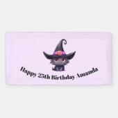 魔女の帽子をかぶったかわいい黒猫誕生日 横断幕 (横)