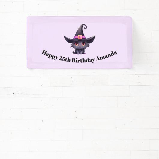 魔女の帽子をかぶったかわいい黒猫誕生日 横断幕 (インサイチュ)