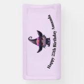 魔女の帽子をかぶったかわいい黒猫誕生日 横断幕 (縦)