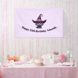 魔女の帽子をかぶったかわいい黒猫誕生日 横断幕