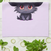魔女の帽子をかぶったかわいい黒猫|過去記事 キッチンタオル (折り畳み)