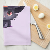 魔女の帽子をかぶったかわいい黒猫|過去記事 キッチンタオル (四つ折り)