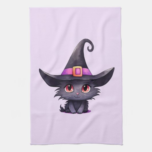 魔女の帽子をかぶったかわいい黒猫|過去記事 キッチンタオル (縦)