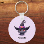 魔女の帽子をかぶったかわいい黒猫|過去記事 キーホルダー (裏面)