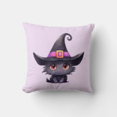 魔女の帽子をかぶったかわいい黒猫|過去記事 クッション (正面)
