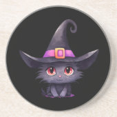 魔女の帽子をかぶったかわいい黒猫|過去記事 コースター (正面)