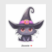 魔女の帽子をかぶったかわいい黒猫|過去記事 シール (シート)