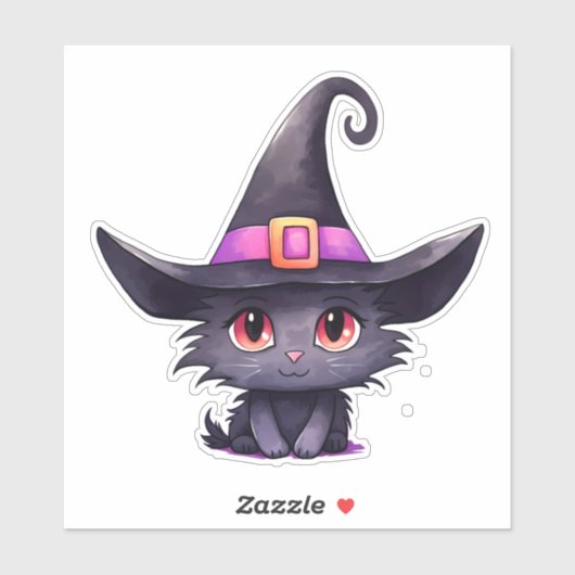 魔女の帽子をかぶったかわいい黒猫|過去記事 シール (シート)