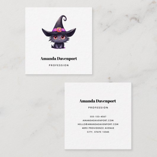 魔女の帽子をかぶったかわいい黒猫|過去記事 スクエア名刺 (正面/裏面)