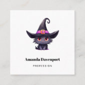 魔女の帽子をかぶったかわいい黒猫|過去記事 スクエア名刺 (正面)