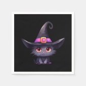魔女の帽子をかぶったかわいい黒猫|過去記事 スタンダードカクテルナプキン (正面)