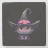 魔女の帽子をかぶったかわいい黒猫|過去記事 ストーンコースター (正面)