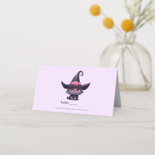 魔女の帽子をかぶったかわいい黒猫|過去記事 プレイスカード (正面)