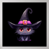 魔女の帽子をかぶったかわいい黒猫|過去記事 ポスター (正面)