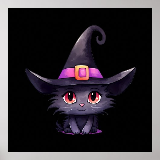 魔女の帽子をかぶったかわいい黒猫|過去記事 ポスター (正面)