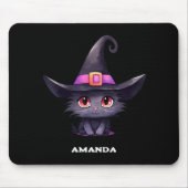 魔女の帽子をかぶったかわいい黒猫|過去記事 マウスパッド (正面)