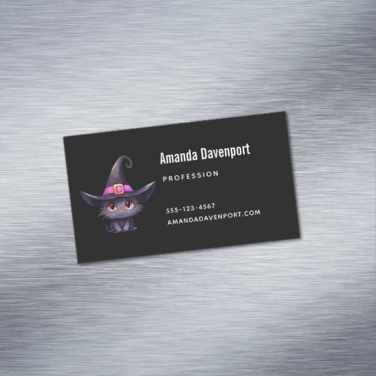 魔女の帽子をかぶったかわいい黒猫|過去記事 マグネット名刺 (インサイチュ)
