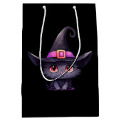 魔女の帽子をかぶったかわいい黒猫|過去記事 ミディアムペーパーバッグ (正面)