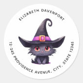 魔女の帽子をかぶったかわいい黒猫|過去記事 ラウンドシール (正面)