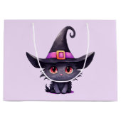 魔女の帽子をかぶったかわいい黒猫|過去記事 ラージペーパーバッグ (正面)