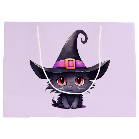 魔女の帽子をかぶったかわいい黒猫|過去記事 ラージペーパーバッグ (裏面)