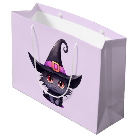 魔女の帽子をかぶったかわいい黒猫|過去記事 ラージペーパーバッグ (裏面アングル)