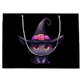 魔女の帽子をかぶったかわいい黒猫|過去記事 ラージペーパーバッグ (正面)