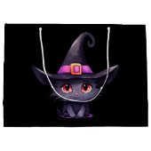 魔女の帽子をかぶったかわいい黒猫|過去記事 ラージペーパーバッグ (裏面)