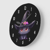 魔女の帽子をかぶったかわいい黒猫|過去記事 ラージ壁時計 (傾斜)