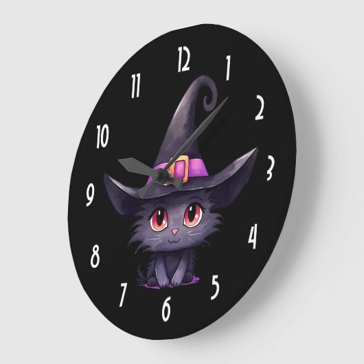 魔女の帽子をかぶったかわいい黒猫|過去記事 ラージ壁時計 (傾斜)