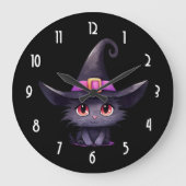 魔女の帽子をかぶったかわいい黒猫|過去記事 ラージ壁時計 (正面)