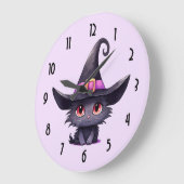 魔女の帽子をかぶったかわいい黒猫|過去記事 ラージ壁時計 (傾斜)