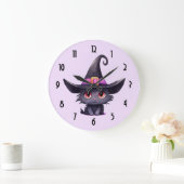 魔女の帽子をかぶったかわいい黒猫|過去記事 ラージ壁時計 (ホーム)